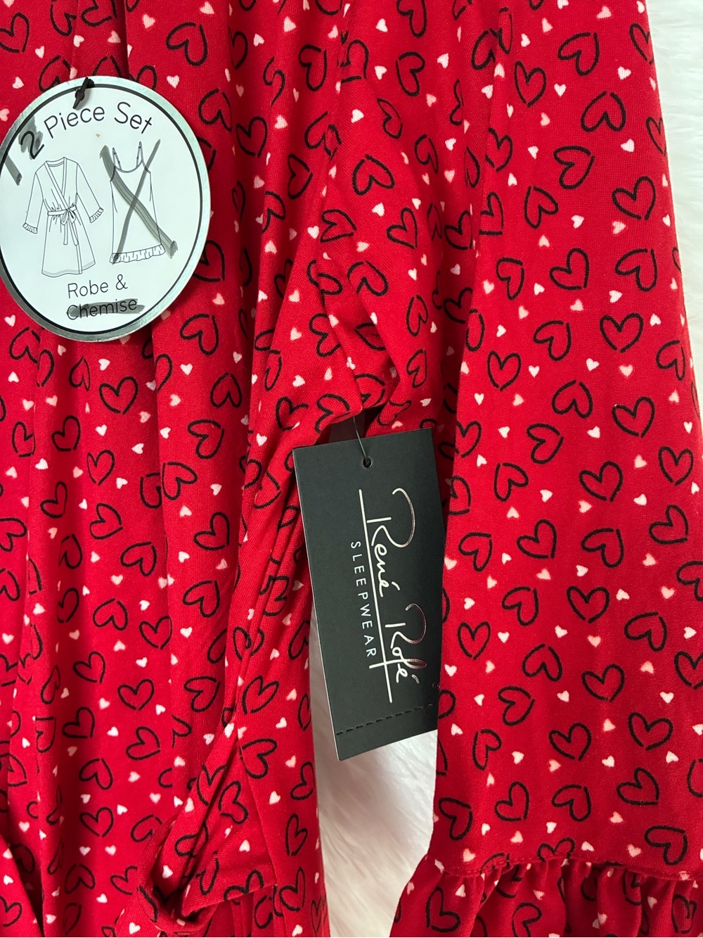 Rene Rofe Red Heart-Print Tie-Waist Robe - Picture 3 of 5